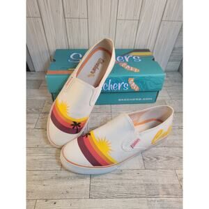 Vintage Skechers Cali White Yellow Sunset Slip On Canvas Sneakers Womens Size 10